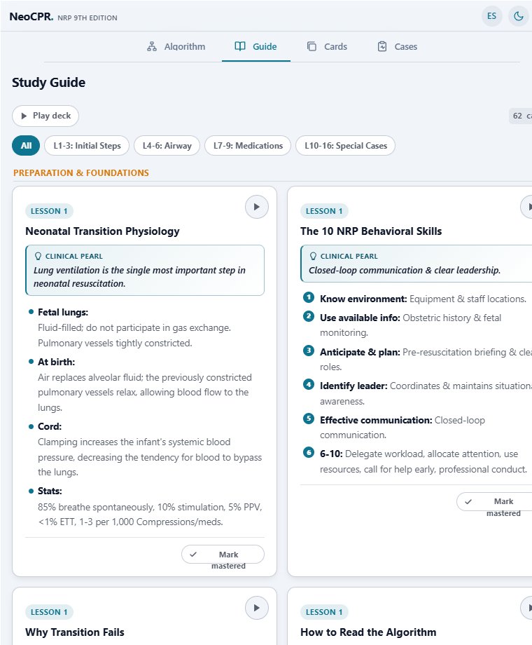The NeoCPR study guide, captured from the live app