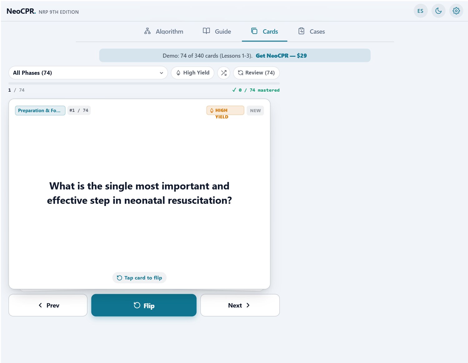 NeoCPR flashcards view